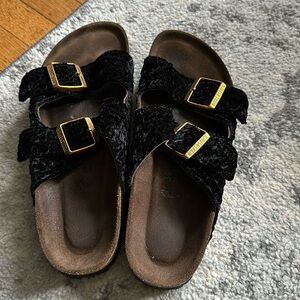 BIRKENSTOCK Women's Narrow Arizona Velvet Persian Black Sandals size 39